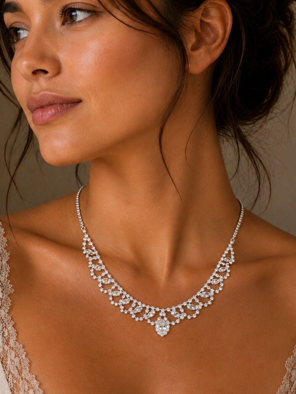 3/$30 CLAIRE'S Bridal Marquis Crystal Chain Coquette Princess Necklace